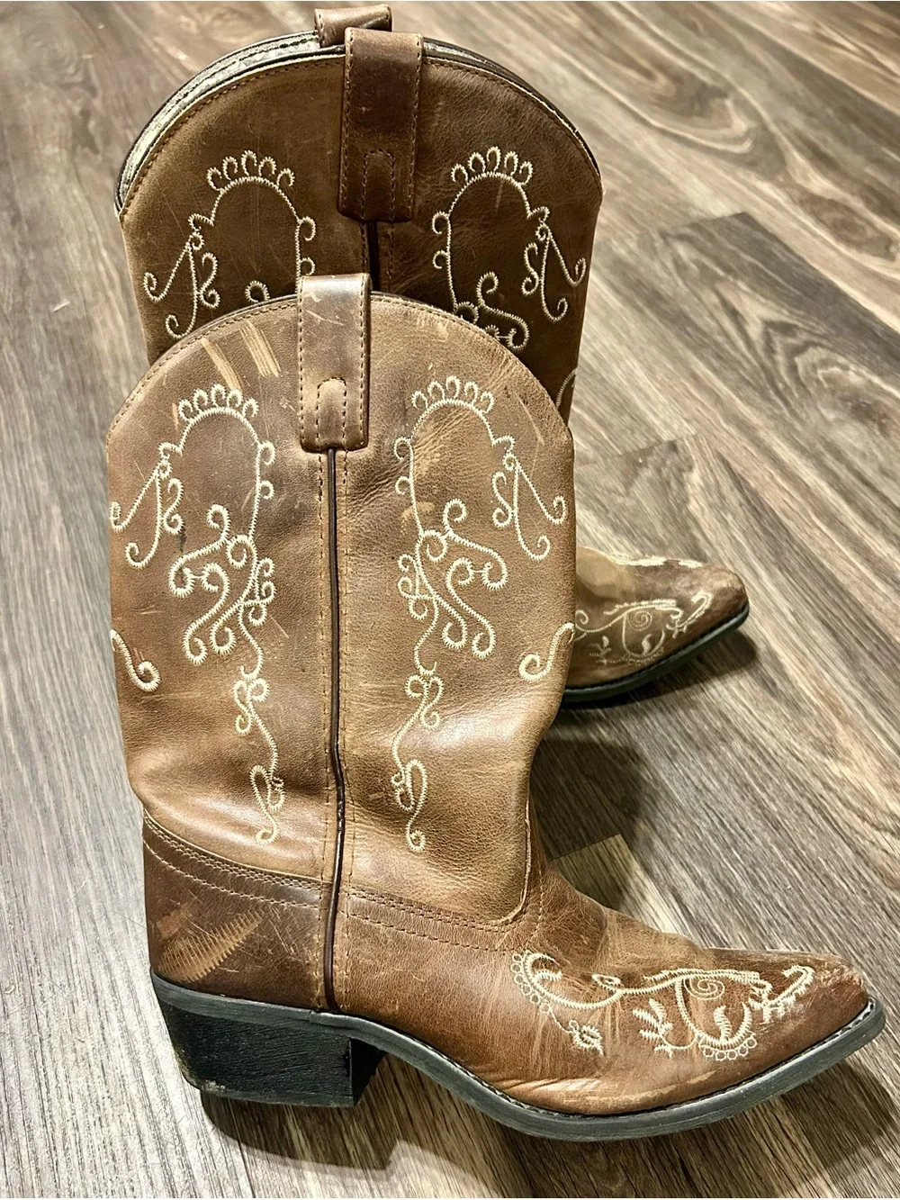 Kids Brown Embroidered Western Boots